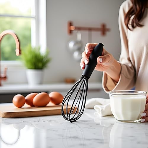 Miniatura 5 de 1 mini batidor de silicona negro, batidor antiadherente de 6.7 pulgadas, batidor de leche y huevo, batidora de huevo de mano, batidor de cocina para