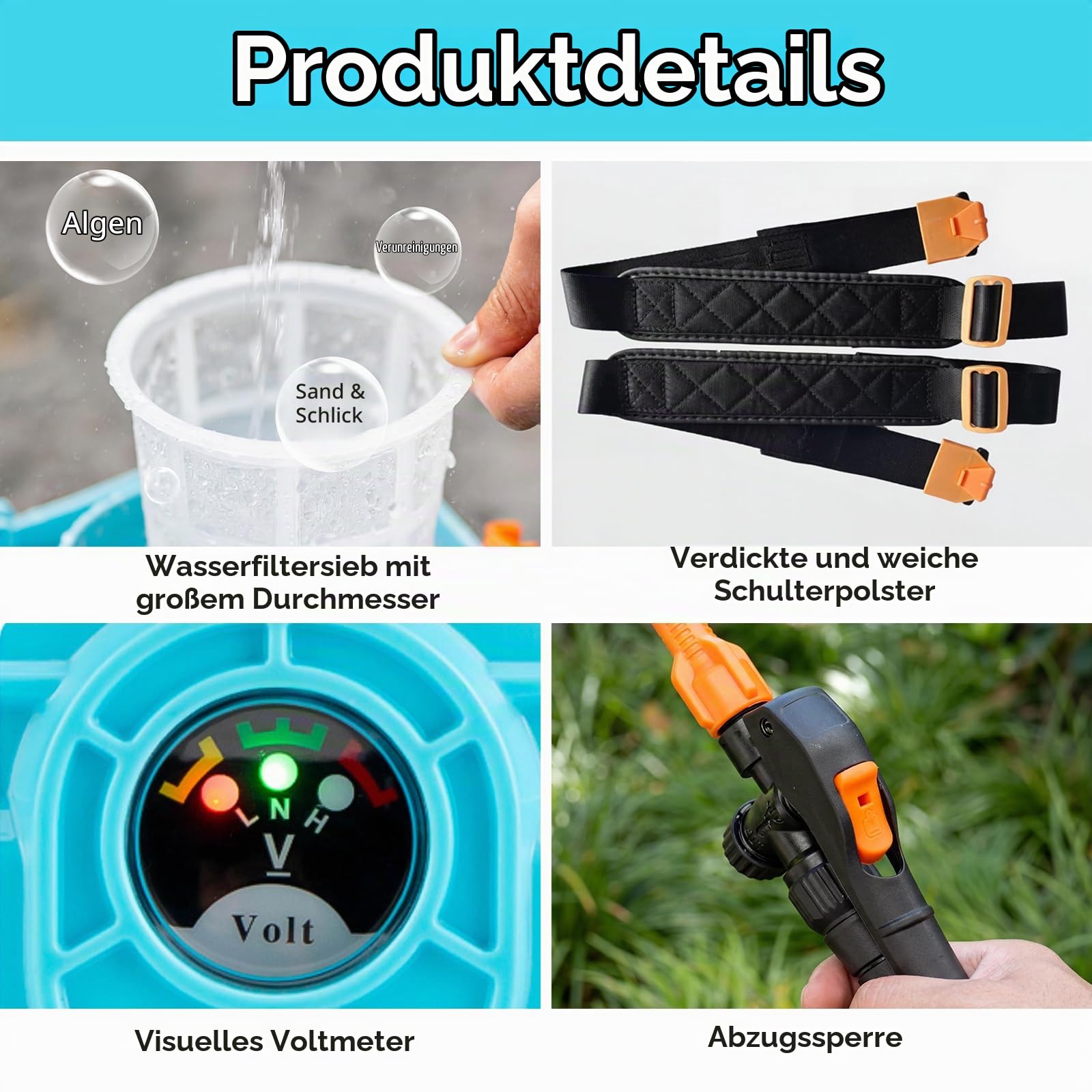 Akku Drucksprüher 16L, 100 PSI Gartenspritze Elektrischer Pflanzensprüher Sprinkler mit 21V Batterie, 5 Düsen & Teleskopstab zum Bewässern, Sprühen von Pestiziden und Reinigen von Geräten