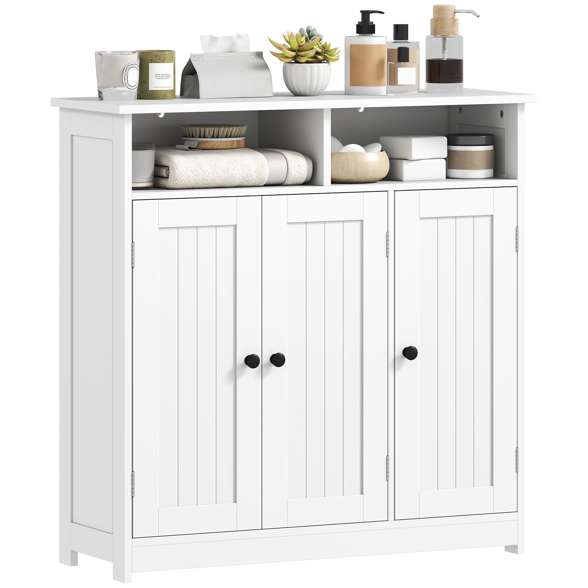HOMCOM Mobile da bagno, armadio da bagno stretto con 3 ante, 2 scomparti aperti, ripiano regolabile, per soggiorno, cucina, 85x30x85 cm, bianco
