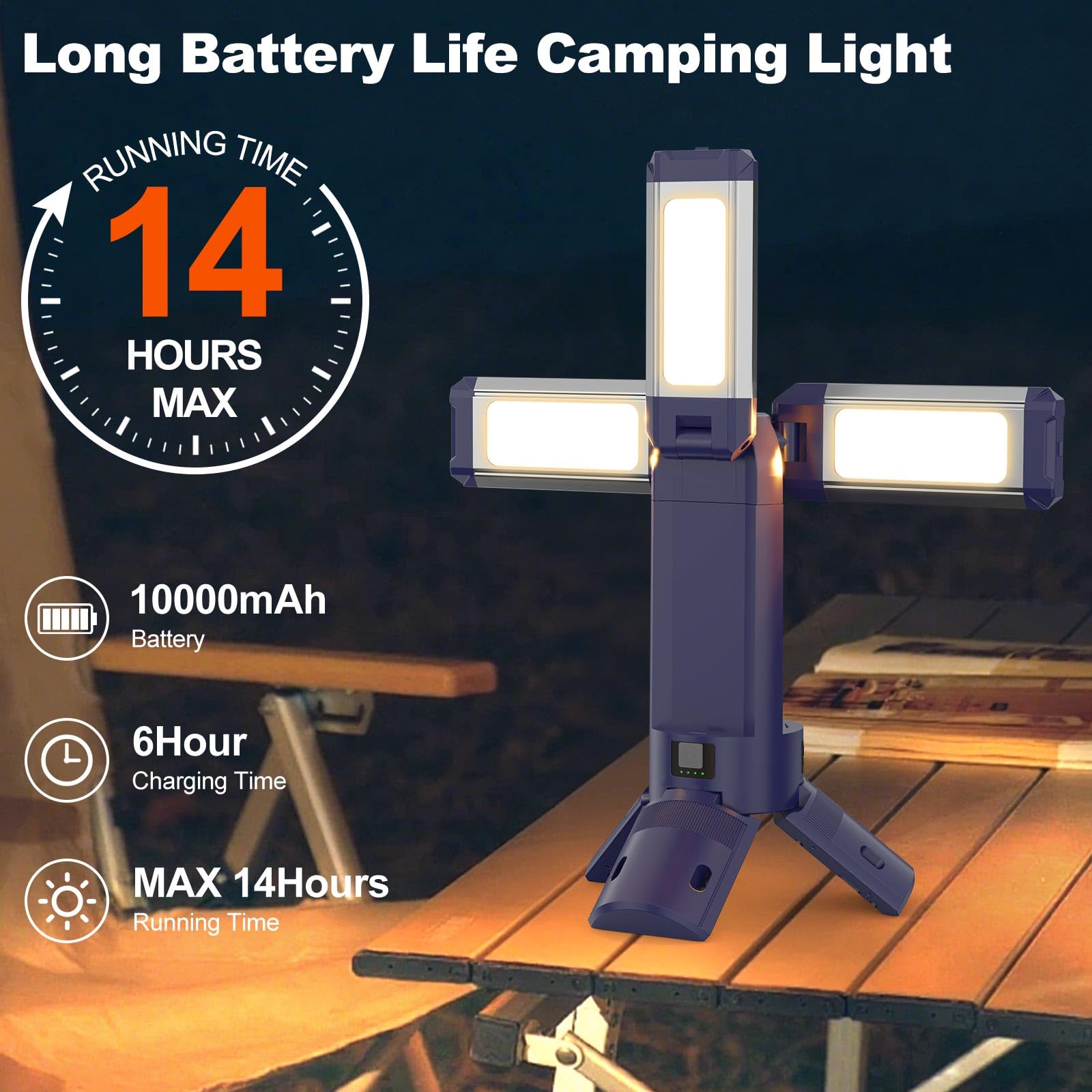 Lampara Camping Telescópica Recargable 10000 Mah, 4000 Lm, Giratorias 270°, Control Remoto, IP45 Impermeable, Cálido/Blanco/Natural, Luz de Camping Aluminio con Temperatura de Color Ajustable