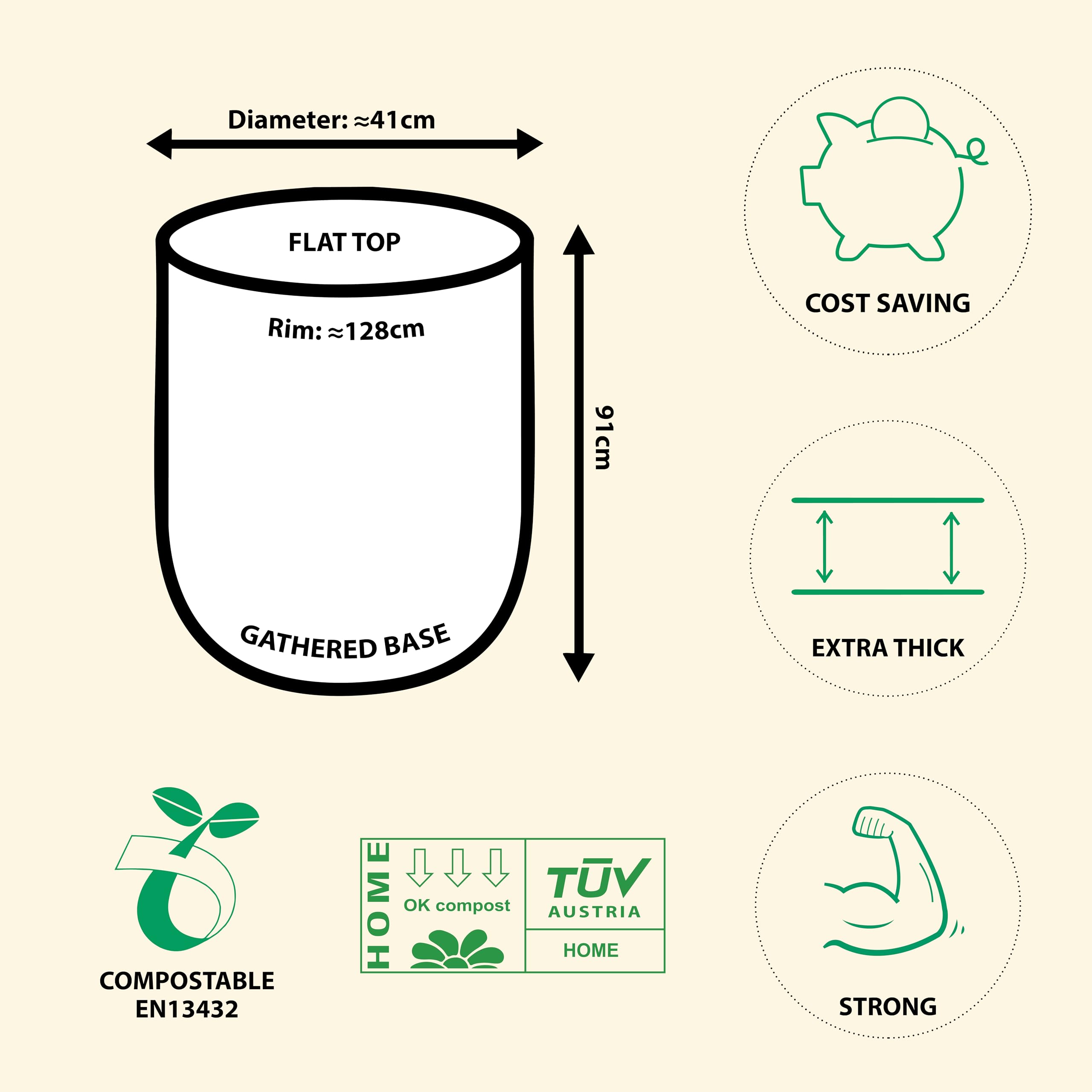 80L Kompostierbare Bio-Müllbeutel für Küche & Straßenrandtonne/Gartensäcke – Packung mit 60 Stück