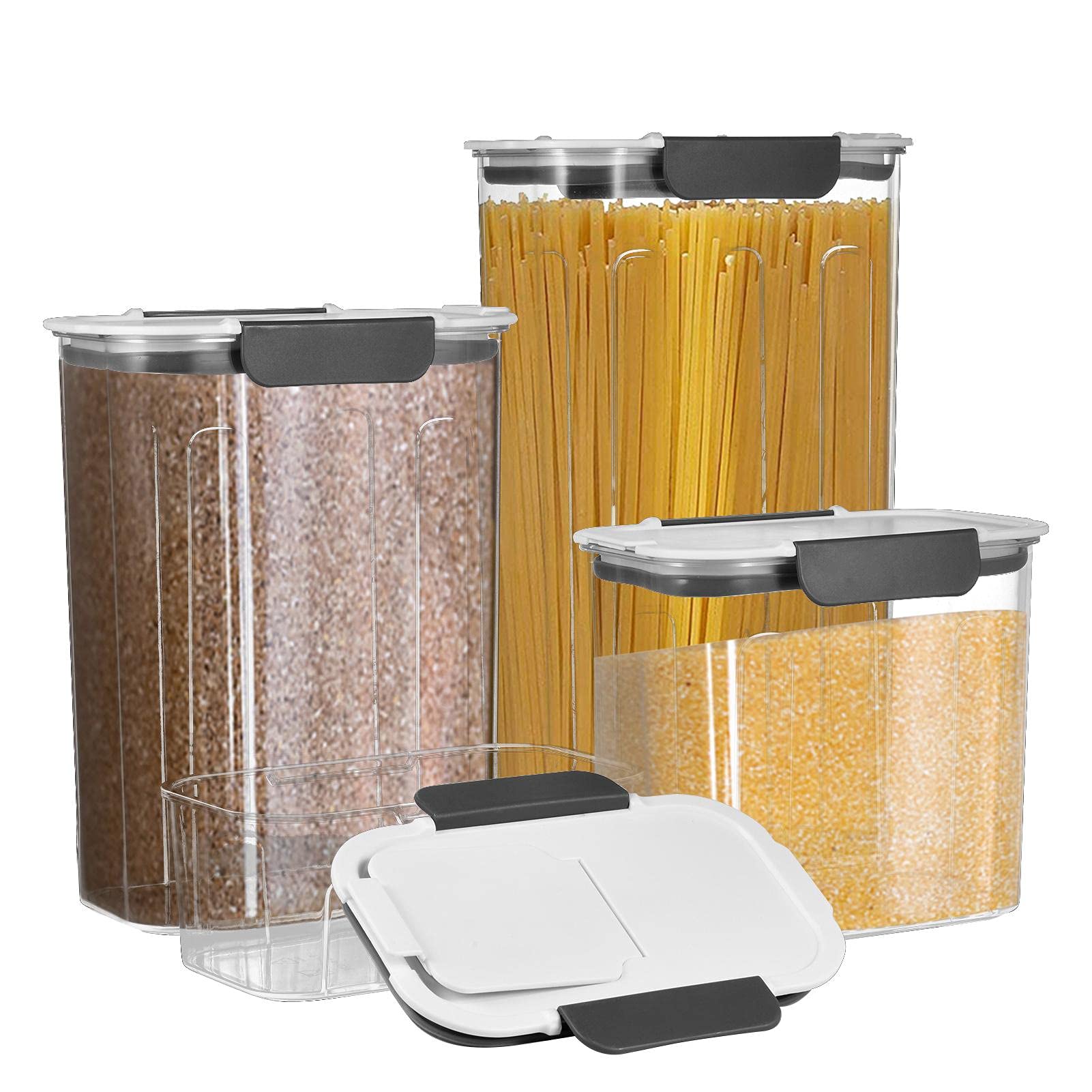 Set di 4 barattoli con coperchio, ermetici, angolari, 0,7/1,7/2,7/3,6 l, barattoli di stoccaggio per conservare pasta, muesli, riso, farina, mangimi