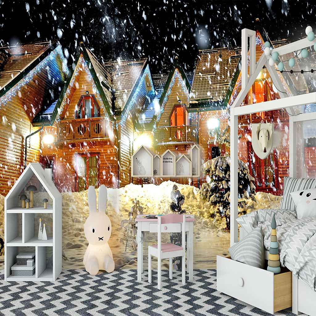 Papier peint canvas 3D lavable et auto-adhésif impression HD décoration murale de Noël