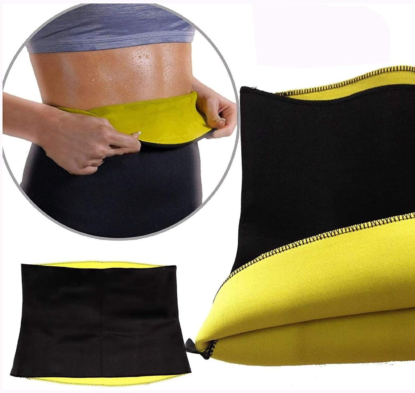 Hot Shapers Sweat belt Hot Slimming and Fitness Flat Stomach Neoprene Bodyshaper Wrap Yoga Fitness firm corset Sweat Sauna Wrap Thermo Wear Capri Anti Cellulite Waist Belt With FREE 2fit Black Skipping Workout Rope (MEDIUM)