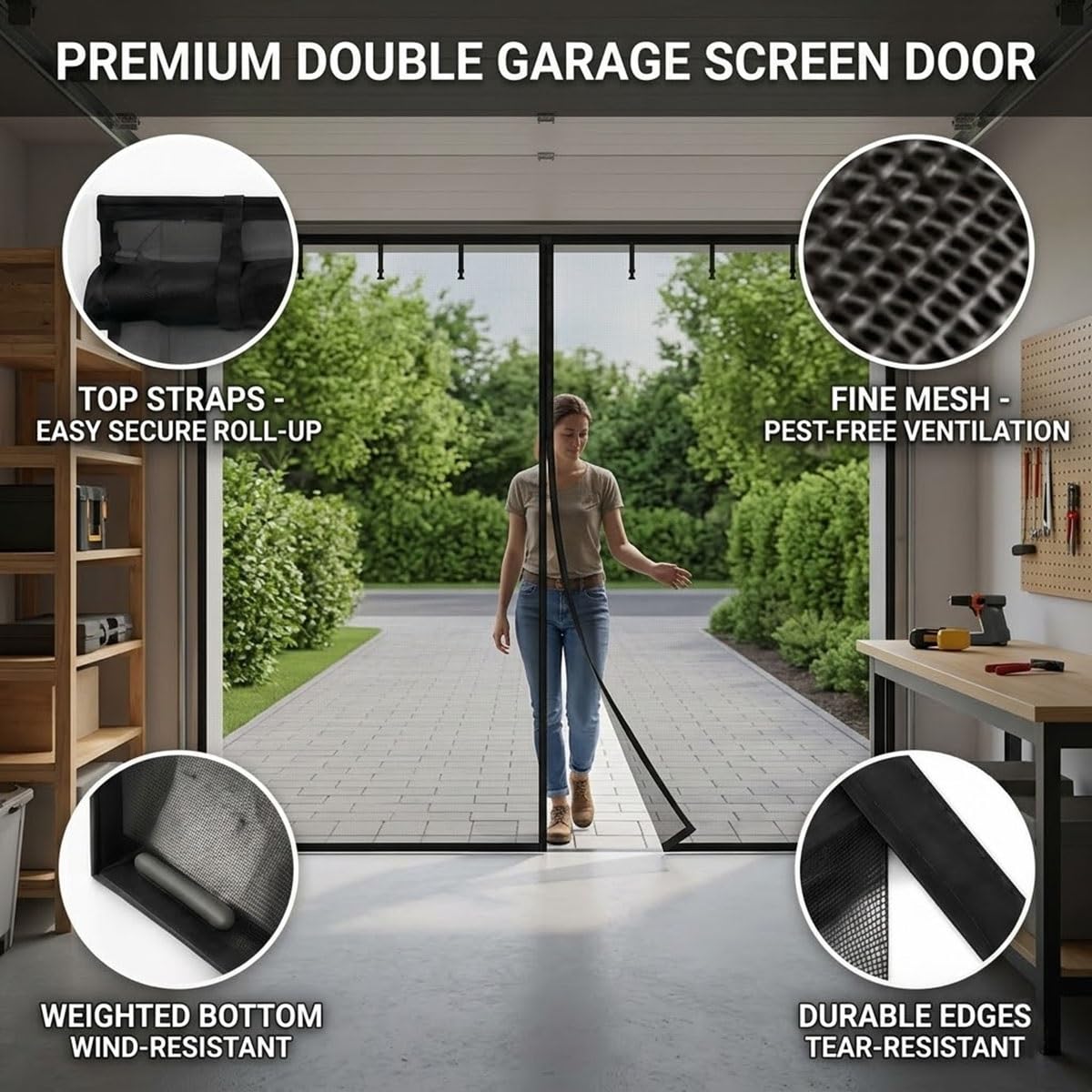 Moustiquaire de Porte de Garage Magnétique en Fibre de Verre, Rideau Anti Mouche Lourd, Moustiquaire pour Porte de Garage et Baie Vitrée, Idéal pour Atelier Balcon Animaux(Noir,300x200cm)