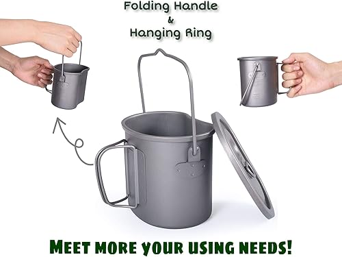 Miniatura 6 de Boundless Voyage Olla de titanio con estufa de leña, taza ultraligera con tapa para acampar al aire libre, picnic, senderismo, mochilero, 27.1 fl