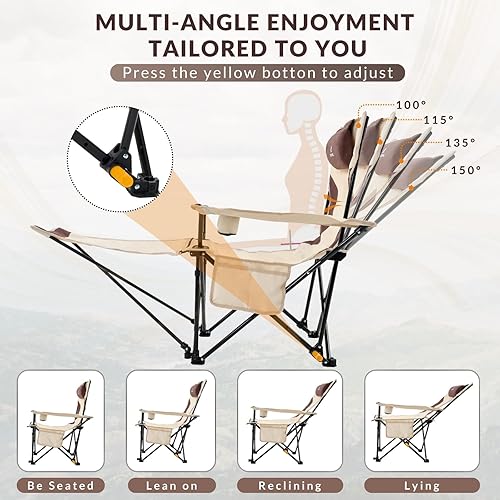 Miniatura 3 de Silla de camping reclinable de 4 posiciones ajustables, silla de playa plegable ligera para adultos con reposapiés y reposacabezas extraíbles,