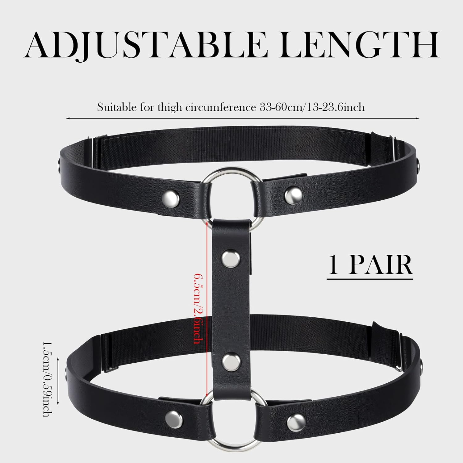2 Rows Thigh Garters for Women, Leather Leg Harness Adjustable Garter Belt Elastic Thigh Ring Garter Punk Gothic Strap Body Chain Accessories Harness for Leg Women Fashion, Black - Image 4