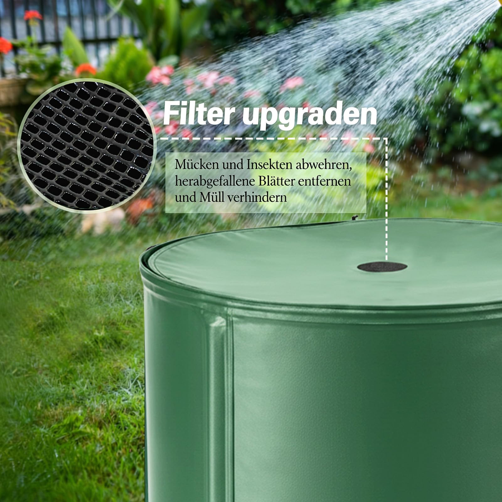 Faltbare Regentonne 250L Regenwassertank aus PVC Gartenwassertank mit Deckel, Wasserhahn, Überlaufventil Regenwassertonne Regensammler platzsparender Regenfass für Garten, Terrasse und Balkon
