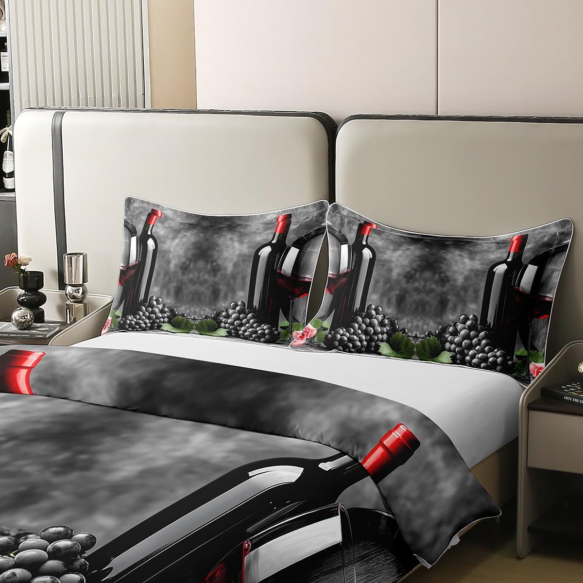 Homewish Rocznica 100% bawełniany zestaw pościeli, kieliszki do wina poszewka na kołdrę super king dla dzieci nastolatków dorosłych, kobiety para kochanka poszewka na kołdrę, winogrona zestaw łóżek z