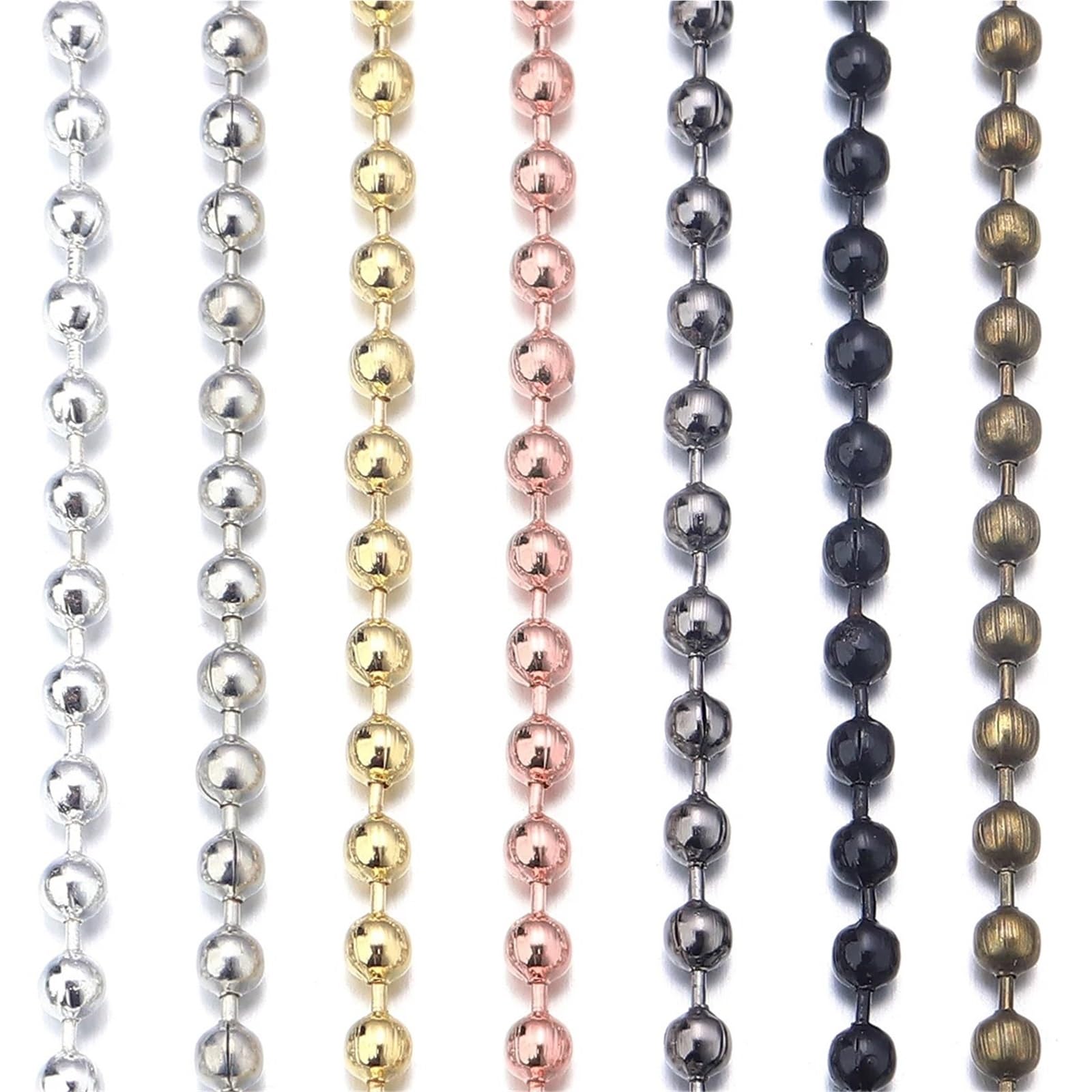 Łańcuszek z koralików, Beaded Ball Metal Chains for DIY Jewelry Making 4 Rolls 1.5mm 2.0mm 0.4mm(Rhodium Chain,2mm)