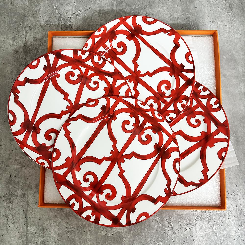 Ceramiczna zastawa stołowa 4 sztuk 8 Cal luksusowe porcelany kostnej naczynia i talerze porcelanowe ciasto danie ciasto taca na owoce ceramiczne zastawy stołowe stek płytkie talerze (Color : 1 pcs 10