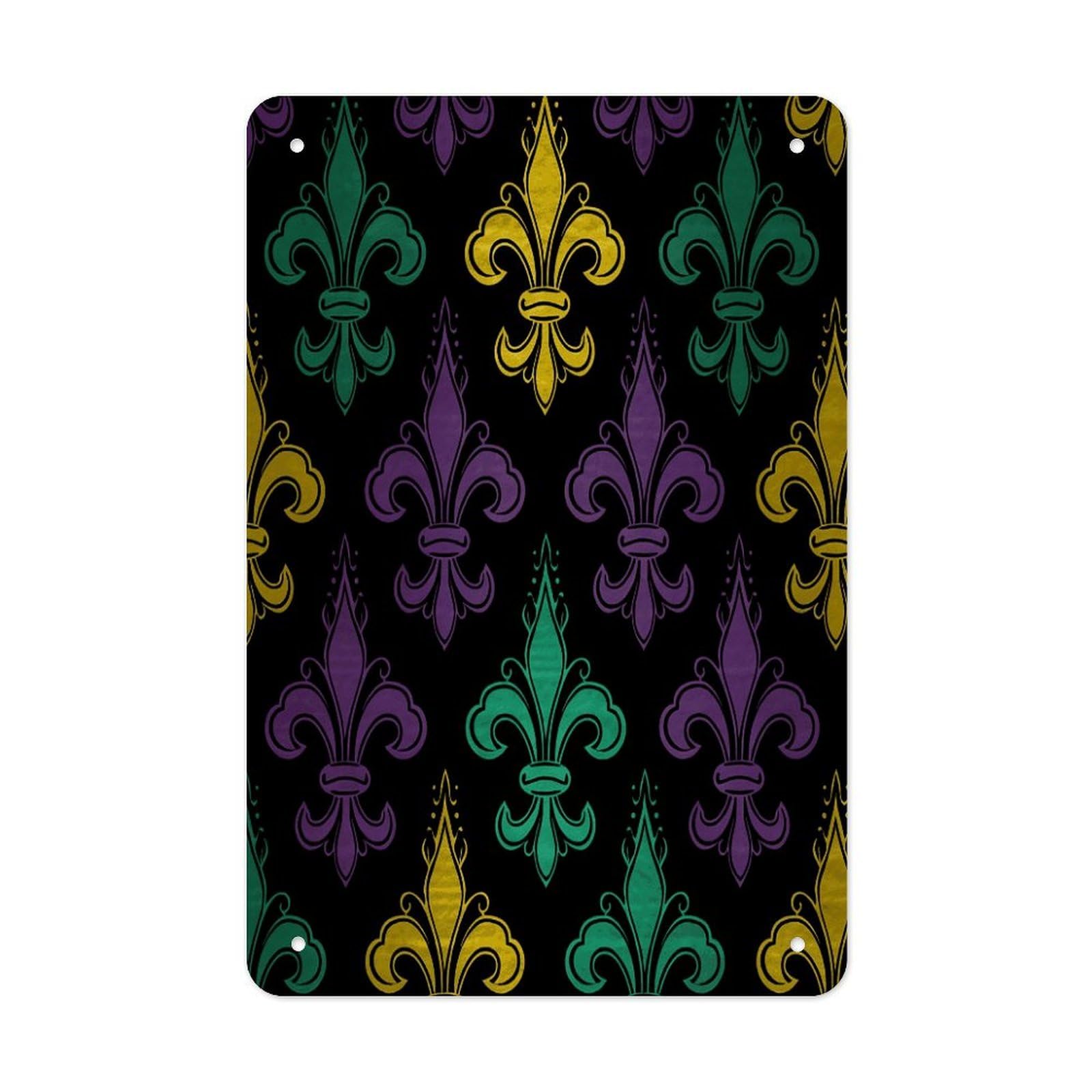 Btcowzrv Style 3D Fleur De Lis Mardi Gras Metal Tin Sign Wall Decor Hanging Plaque