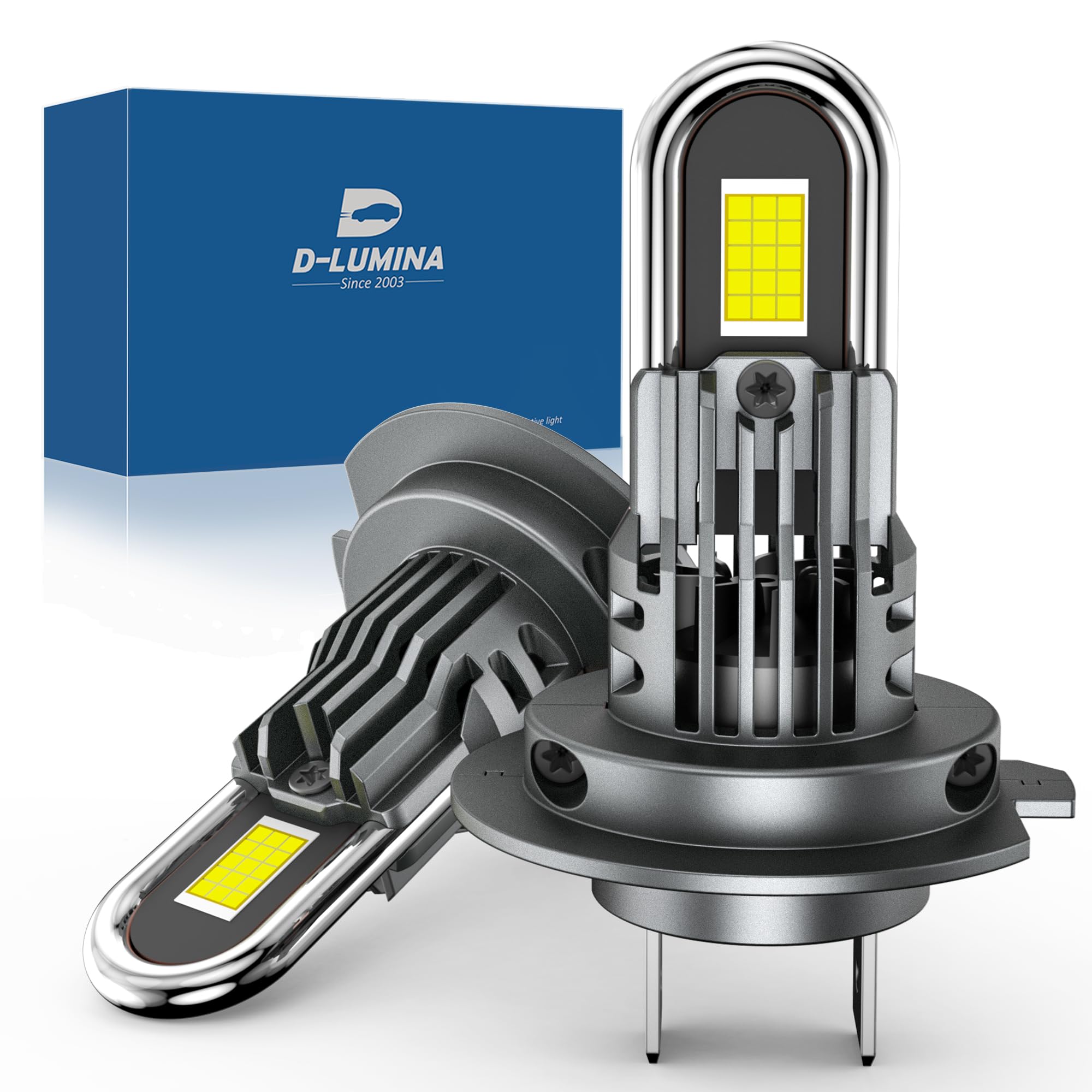 D-Lumina H7 żarówka LED Canbus 100W 16000LM, 6500K 500% Jasności, Super Bright Zestaw do Wymiany Reflektorów na Halogeny, Rozmiar 1:1, 2 sztuki