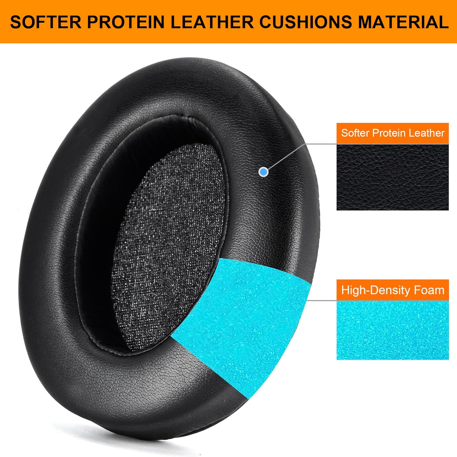 WH XB910N Earpads Cushions Replacement Compatible with Sony WH-XB910 XB910N Extra Bass Noise Cancelling Headphones,(NO fit WH-H910N Model) Ear Pads with Softer Protein Leather (Black) - Image 5