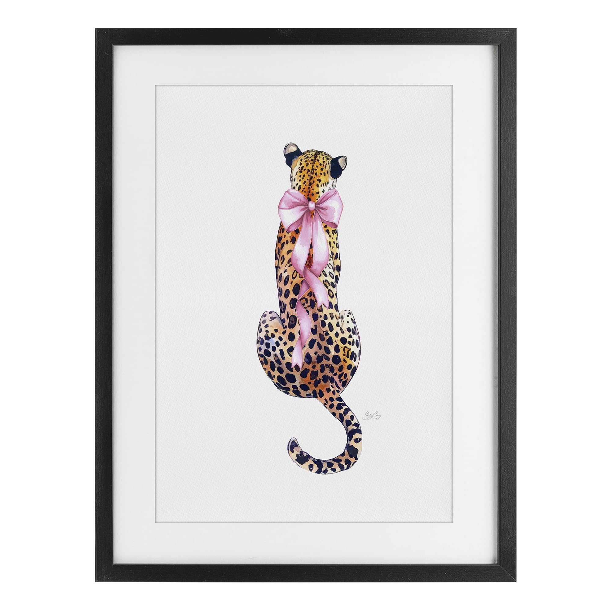 Stupell Industries Midnight Black (Textured) 'Poised In Pink Cheetah'| Framed Print Under Glass