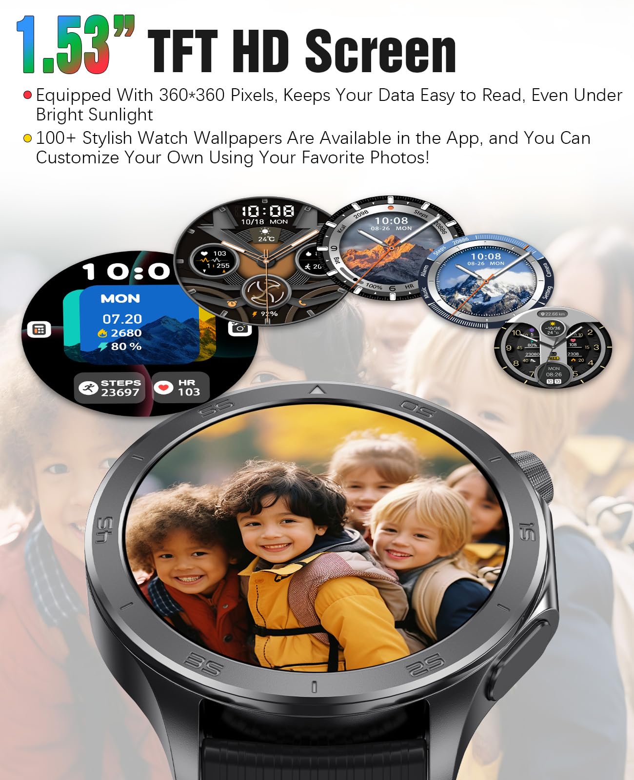 Montre intelligente homme GPS sport écran HD 1,54" étanchéité IP67 appel/miss call moniteur fréquence cardiaque suivi sommeil fitness Android