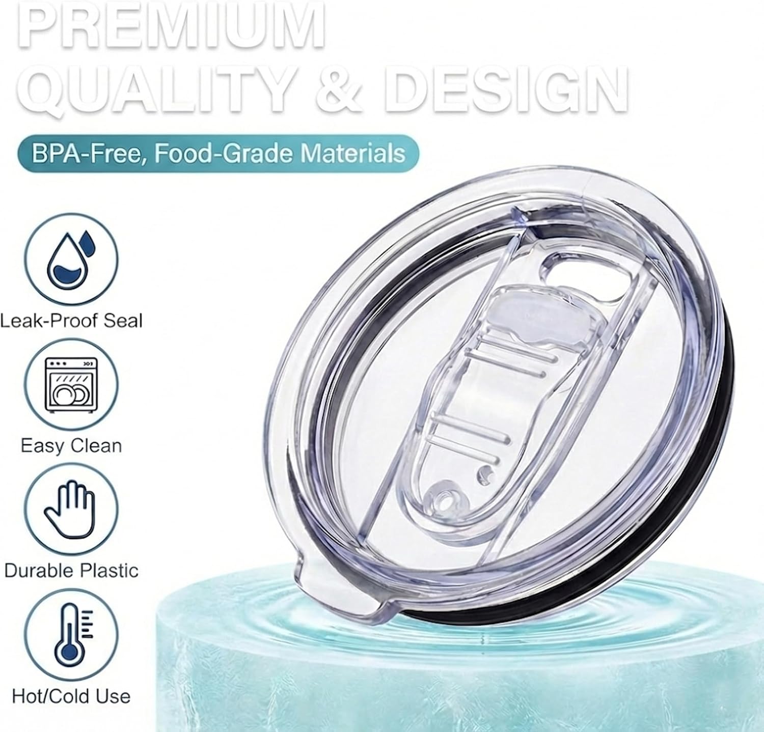 Compatible with Swig Lids Replacement,Swig Replacement Lid Fit for Swig12/18/22oz Tumbler,Clear and Sliding Anti Overflow Cuplid. - Image 3