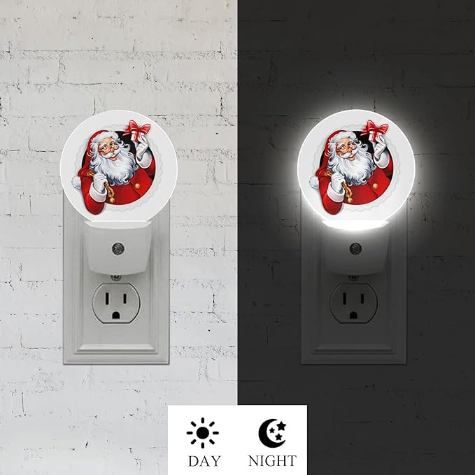 Axayaz Axayaz Santa Claus Plug in Night Light Christmas Badge Santa Holding Gifts Red White Beard Auto LED Lamp Energy Saving Round Lights for Boys Girls Men Women photo 3