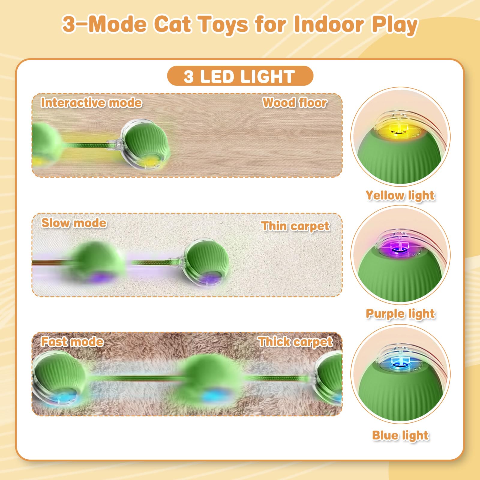 Xaoqin Smart Moving Cat Ball Toy, 360° Interactive Cat Toy for Indoor Cats Upgraded Automatic Kitten & Adult Cat Toys - Image 3