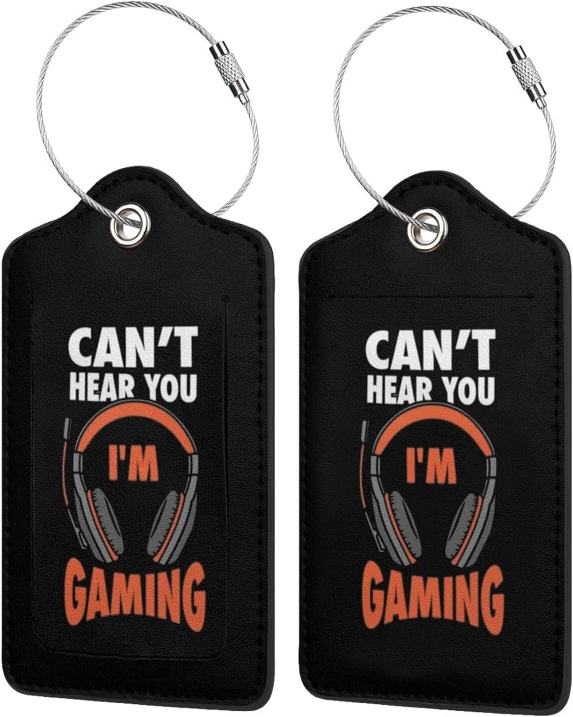 Can't Hear You I'm Gaming Leather Luggage Tag Luggage Card with Privacy Cover and Stainless Steel Ring image 2