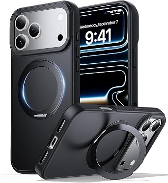 for iPhone 17 Pro Case with Stand Black, Fits MagSafe Ring, Military-Grade Drop Protection, Build in Kickstand,Slim Matte Finish Shockproof Phone Cover 6.3"