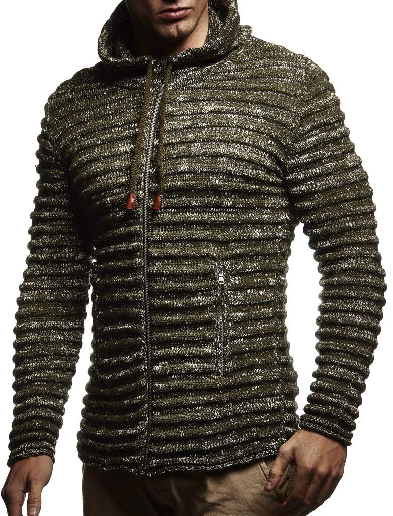 Leif Nelson Strickjacke Herren mit Kapuze & Reissverschluss - Strick Sweatjacke Männer Cardigan für Winter Baumwolle