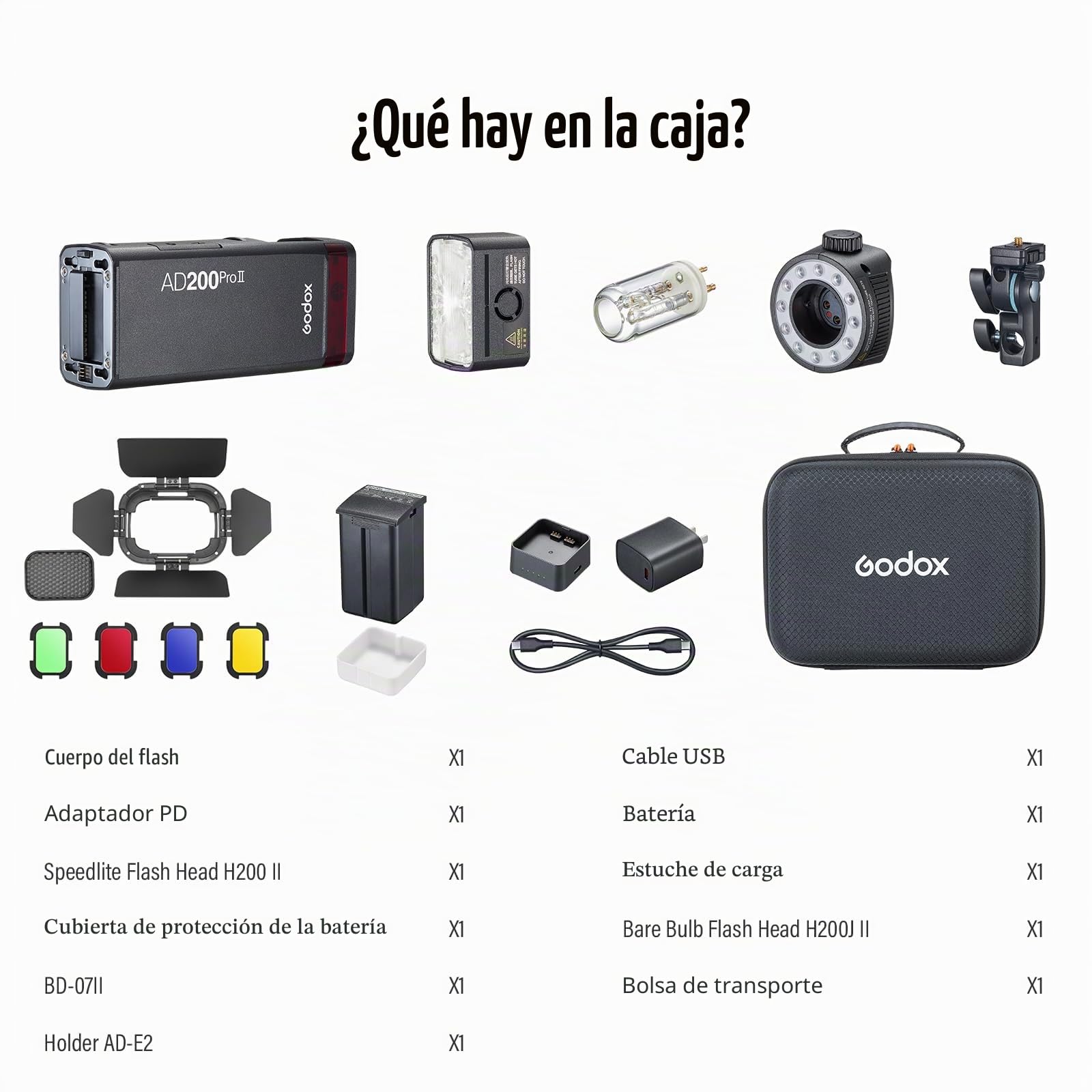 Godox AD200Pro II AD200ProII Flash para Exteriores Flash Flashgun with BD-07II 200Ws 2.4G TTL,500 Flashes con Flashgun de Bolsillo de Gran Potencia para Canon,Sony,Nikon,Fuji,Olympus,Panasonic
