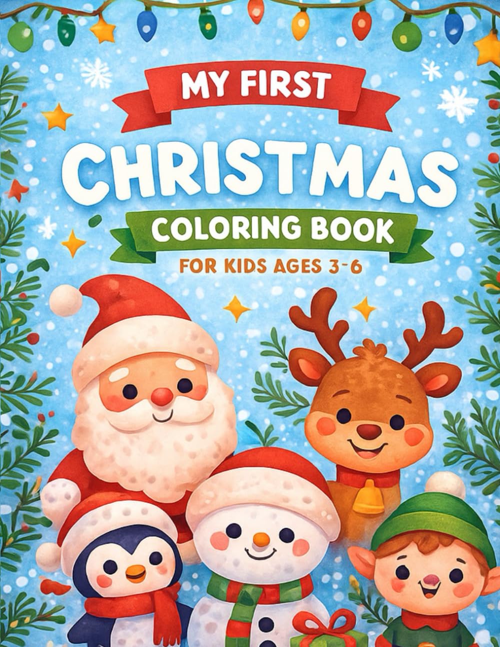 My First Christmas Coloring Book for Kids Ages 3–6: Simple and Cute Holiday Coloring Pages with Santa, Reindeer, Snowman, Animals, Trees, Gifts & More for Toddlers and Preschoolers