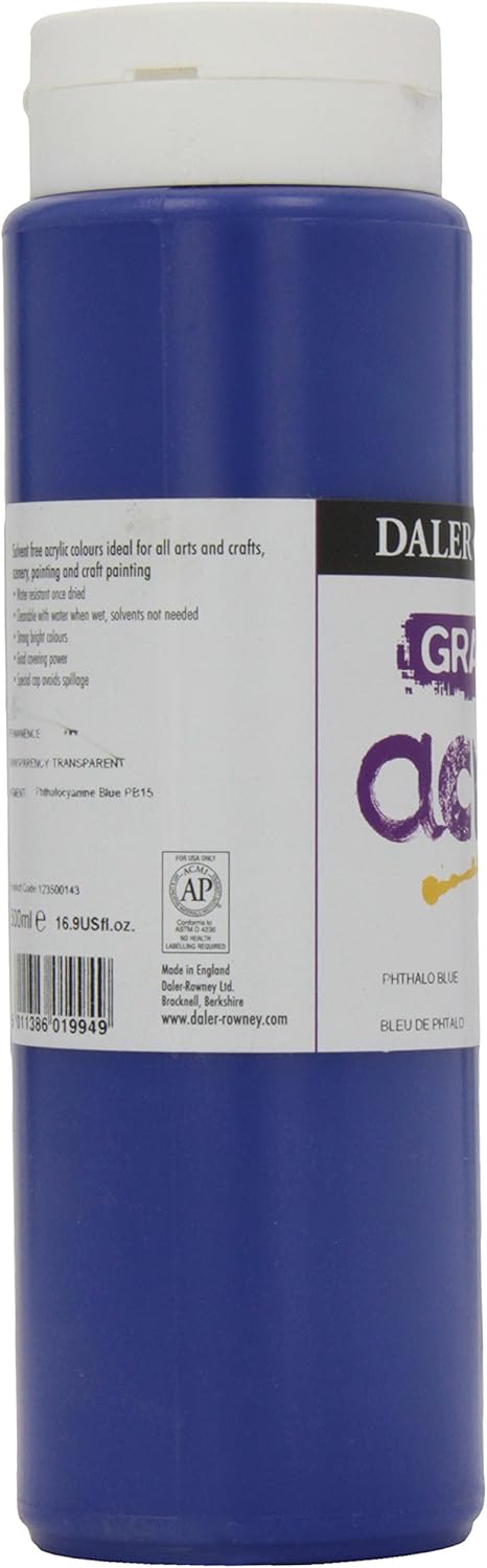 Daler Rowney Graduate Acrylic Paint, Plastic Bottle, 16.91oz - 500 ml, Phthalo Blue