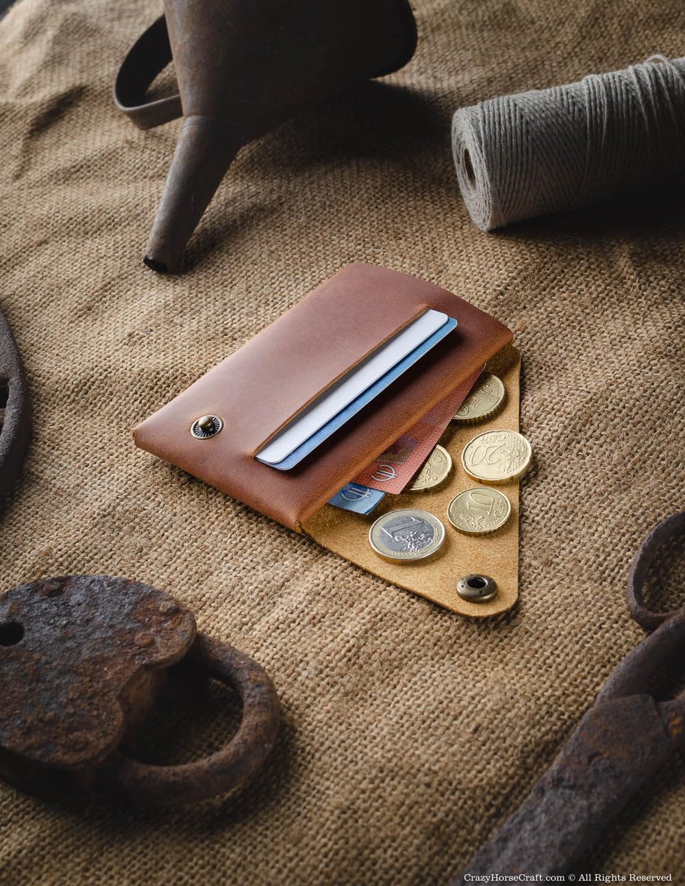 Crazy Horse Craft Geldbörse und Schlüsseletui Leder, Slim Kartenhalter Set