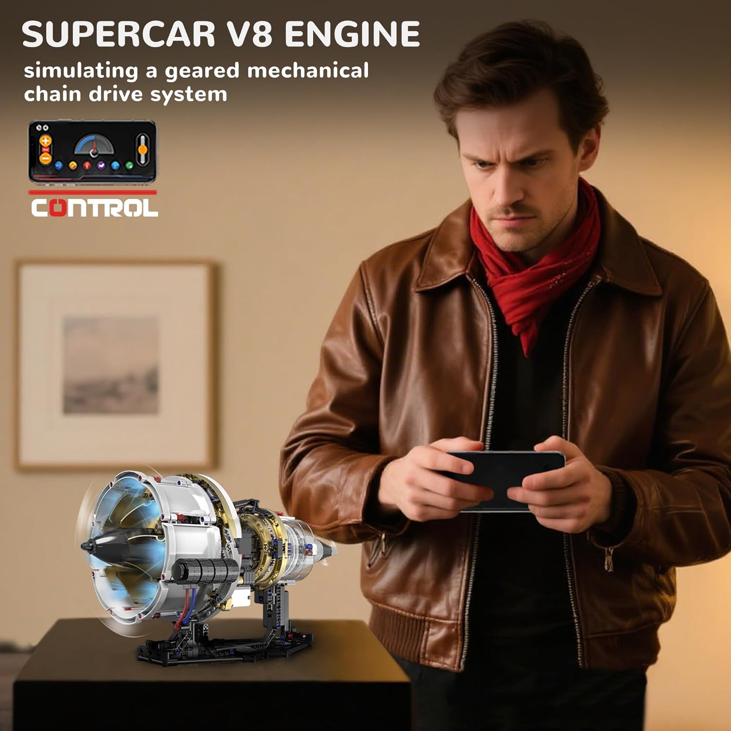 BrixVibe Aircraft Engine Building Set That Works, Mini Turbojet Model Kit Technic with APP Control Light & Motor, Collectible Mechanical Engineering for Boys 14+ Adults