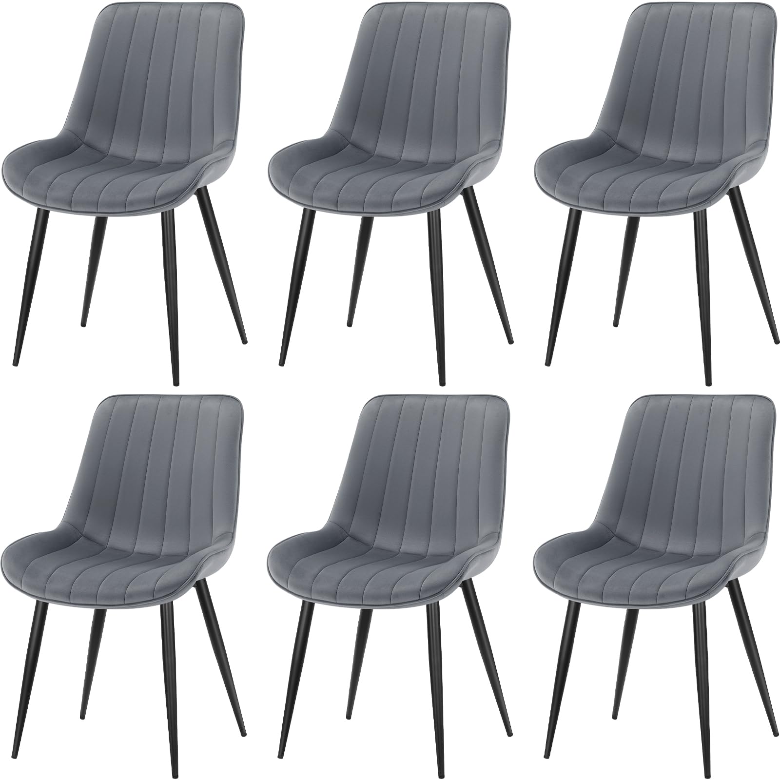 FRUOGO Pack de 6 Sillas de Comedor Modernas con Asiento y Respaldo Tapizados en Terciopelo, Robustas Patas Metálicas para Comedor, Salón, Cocina, Sala de Estar,Gris Oscuro