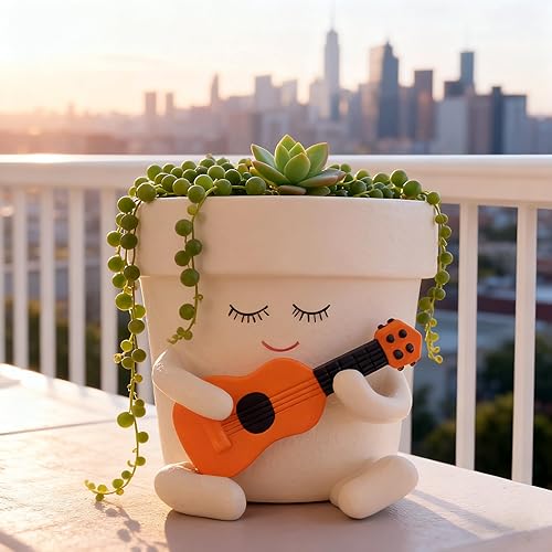 Lindas macetas de resina de 4 pulgadas para plantas de cabeza para cadena de perlas, macetas únicas para guitarras suculentas para plantas de
