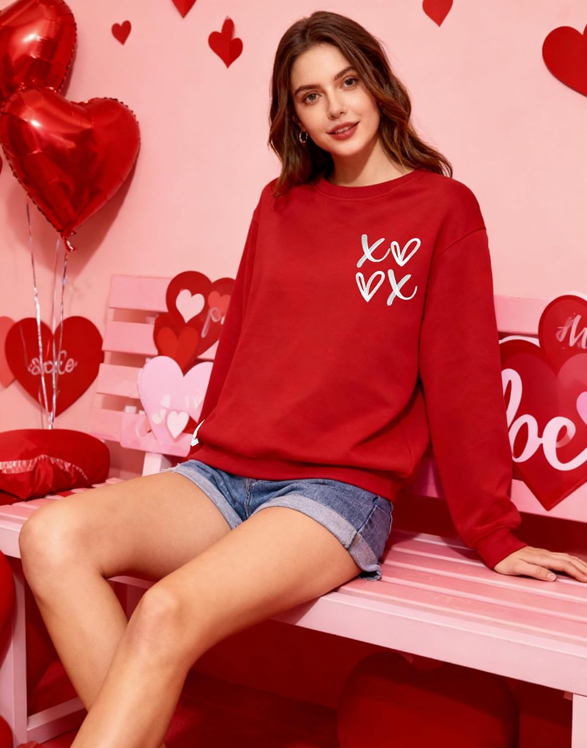 SFHFY Valentines Sweatshirt Women: Embroidery Heart Sweater Love Valentine Pullover Casual Heart Long Sleeve Shirts - Image 4