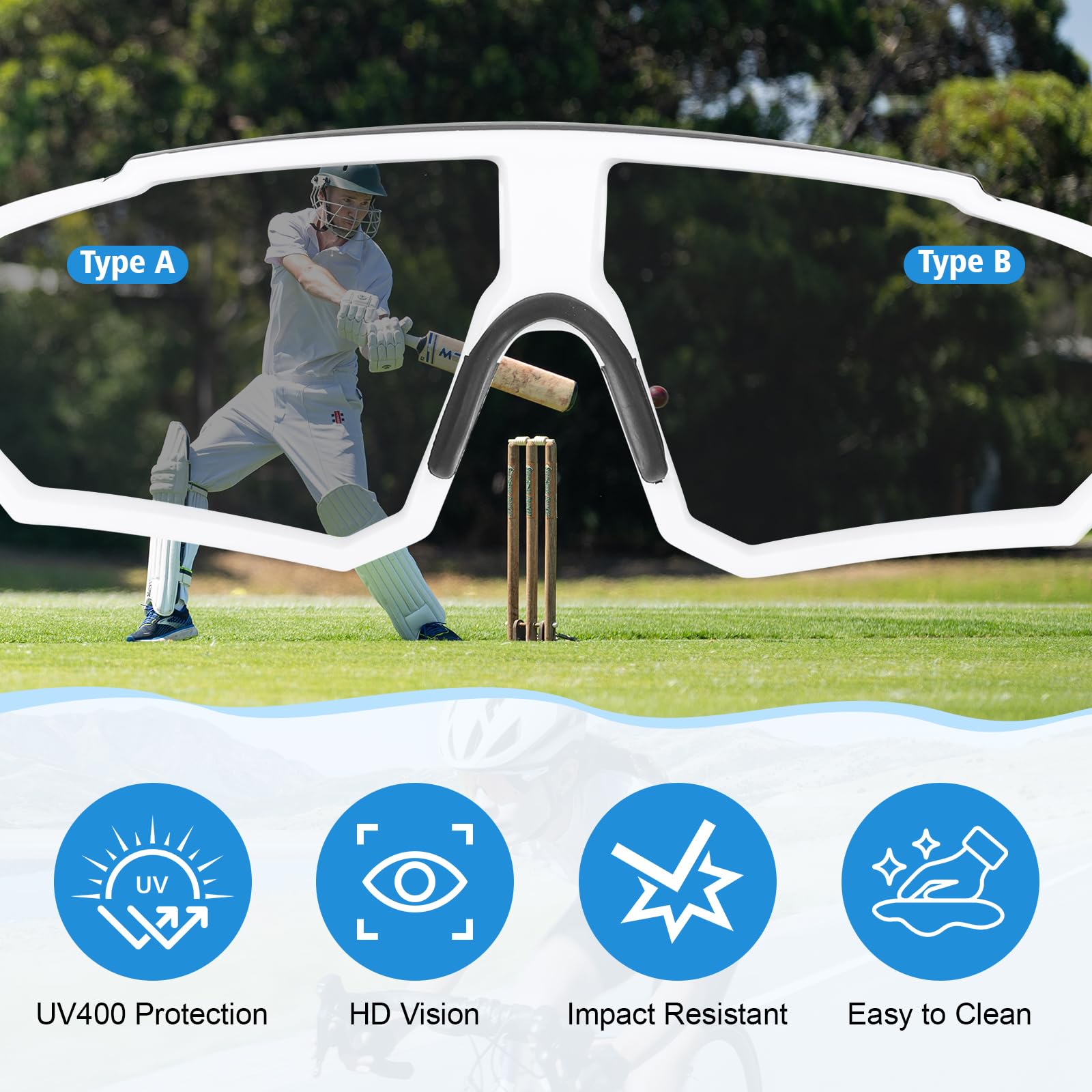 Lot de 3 Lunette de Vitesse, Protection UV400 Lunette Running Femme Homme, Ultra-Léger Lunette Velo, Lunettes de Cyclisme avec Plaquettes Nasales Réglables, pour Vtt, Cycliste, Randonnée, Ski