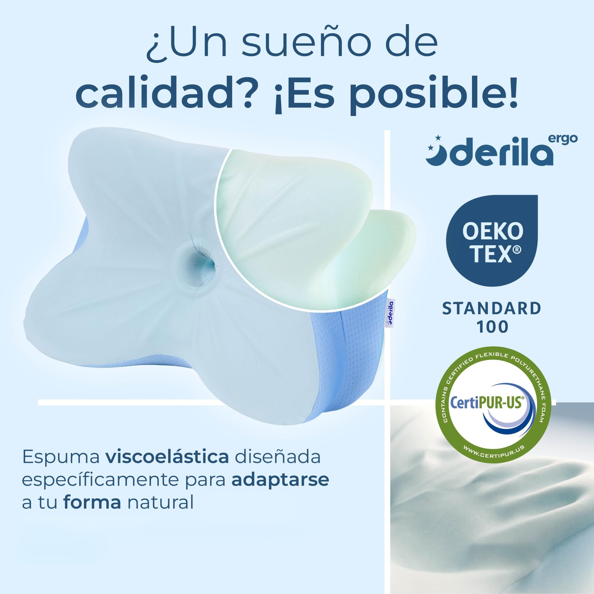 Derila Ergo Almohada Cervicales y Cuello Viscoelástica, Diseño Mariposa, Mejor Calidad de Sueño y Tecnología de Enfriamiento, Dormir de Lado, Espalda y Estómago