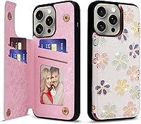 Vista 146 de UEEBAI Funda tipo cartera para iPhone 15 Pro Max con tarjetero, cubierta de cuero PU con soporte, bloqueo RFID, doble cierre magnético, relieve