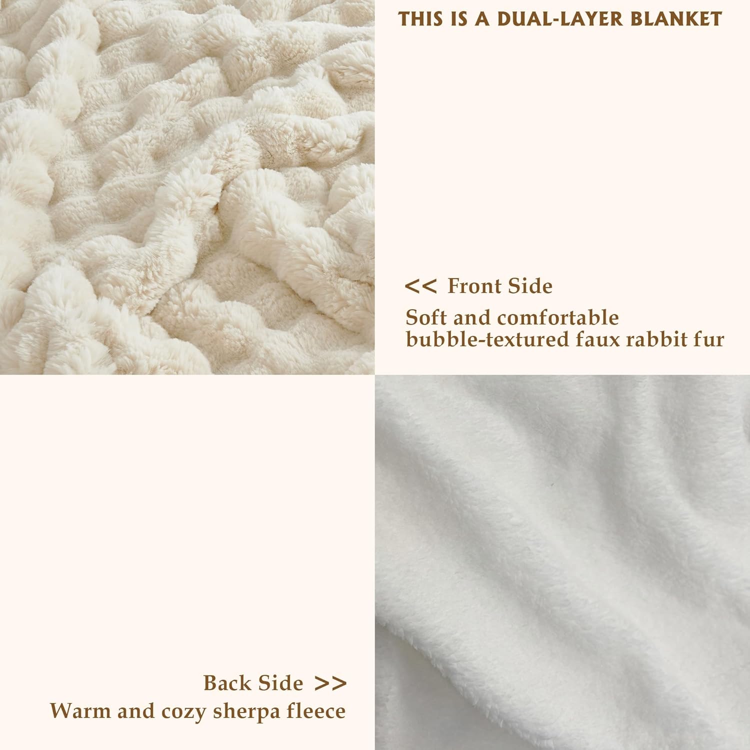 60x80 Inches Ultra-Soft Fuzzy Faux Fur Plush Twin Size Blanket - Thick, Warm Sherpa for Couch, Sofa, Bedroom, Camping - Decorative Blanket for Cozy Warmth, Bubble Khaki - Image 3