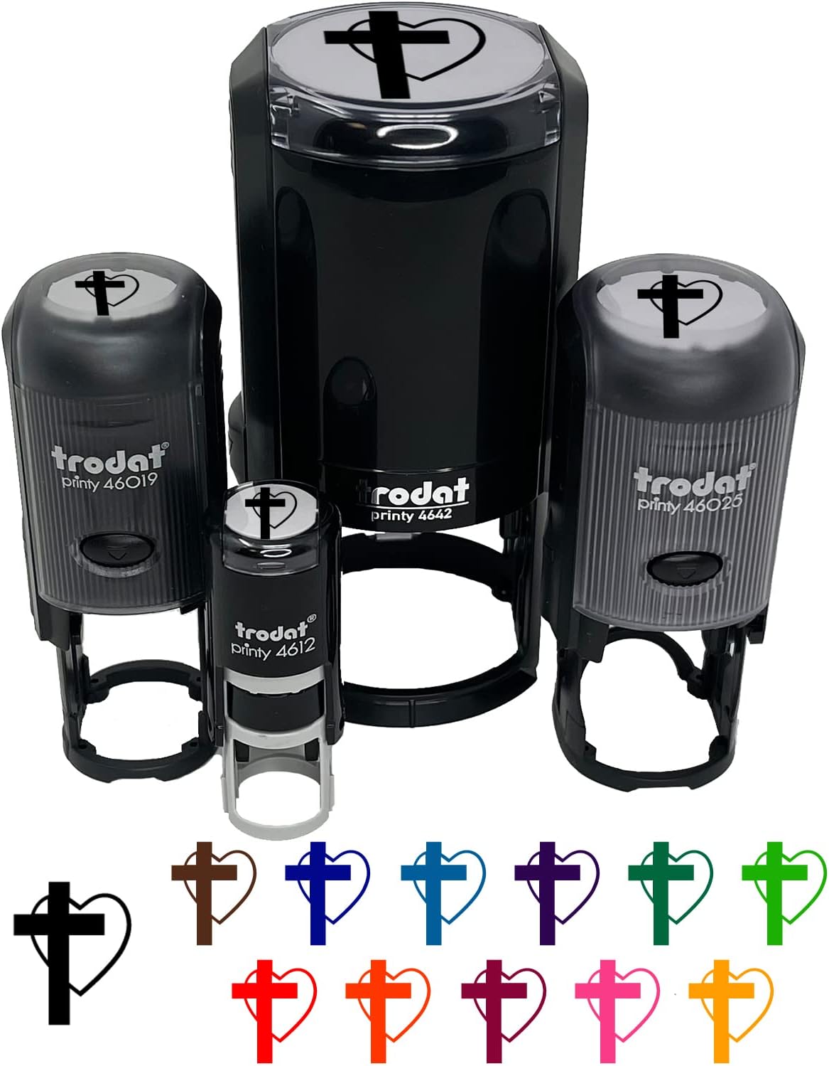 Cross and Heart Love Christian Self-Inking Rubber Stamp Ink Stamper for Stamping Crafting Planners - 1-1/2 Inch Large - Red Ink