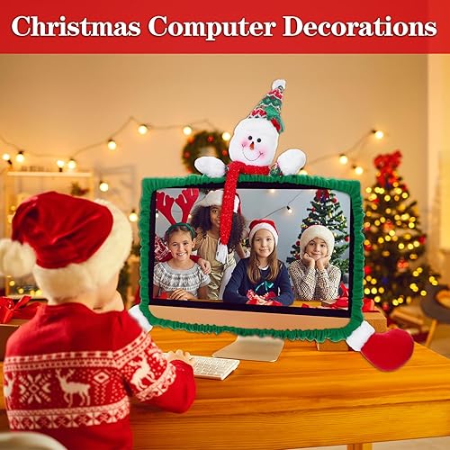 Miniatura 6 de Funda elástica para monitor de computadora de Navidad, decoración de Navidad, cubierta de borde para monitor de computadora, cubierta elástica para