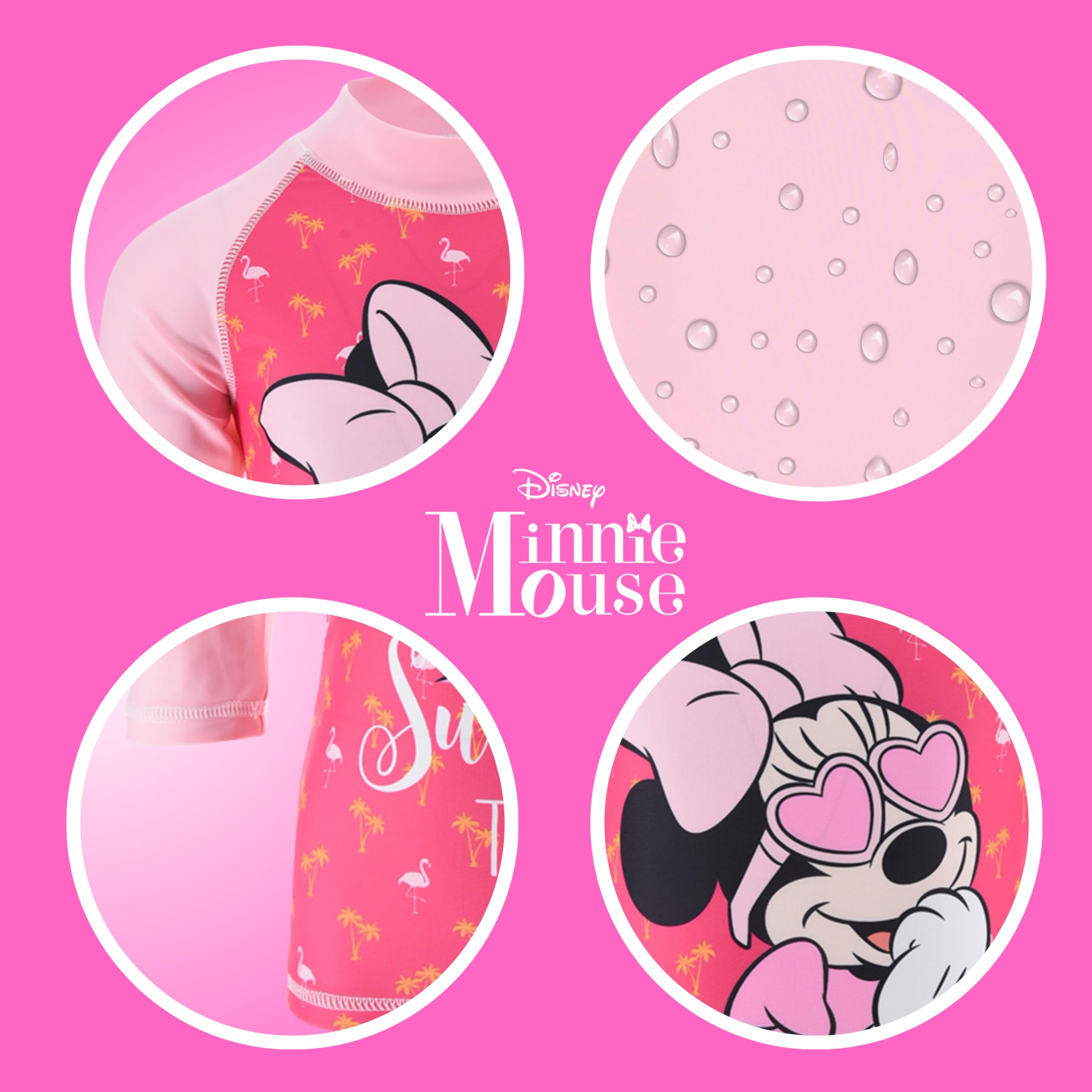 Disney Minnie Mouse Bañador para Niñas, Traje de Baño Proteccion UV Conjunto de Natación, Camiseta de Baño, Talla 4 Años - Rosa