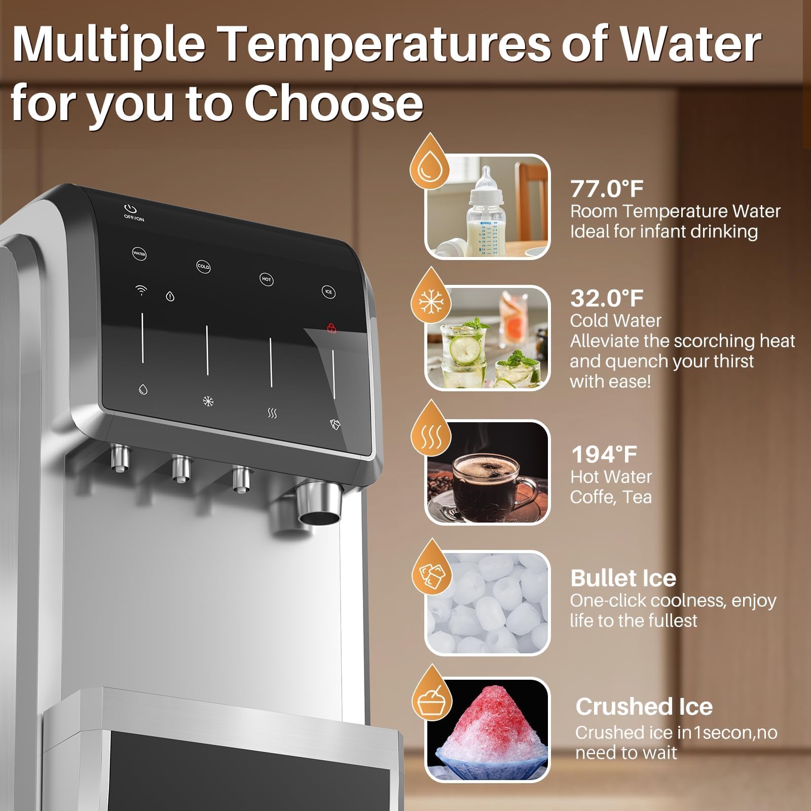 EXCELPURE 5-in-1 Bottom Loading Water Dispenser with Ice Maker, 3 Temperatures Settings - Hot, Cold and Room Water Cooler for 5 Gallon Bottle, Child Safety Lock, 35lbs/24H, WiFi, Stainless Steel on Fridge.com