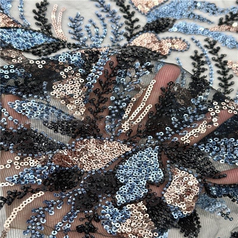 5 jardów Tkanina z koralikami przemysłu ciężkiego 2,8 kg Koralik Siatka haftem cekinowym do sukni ślubnej(Blue)