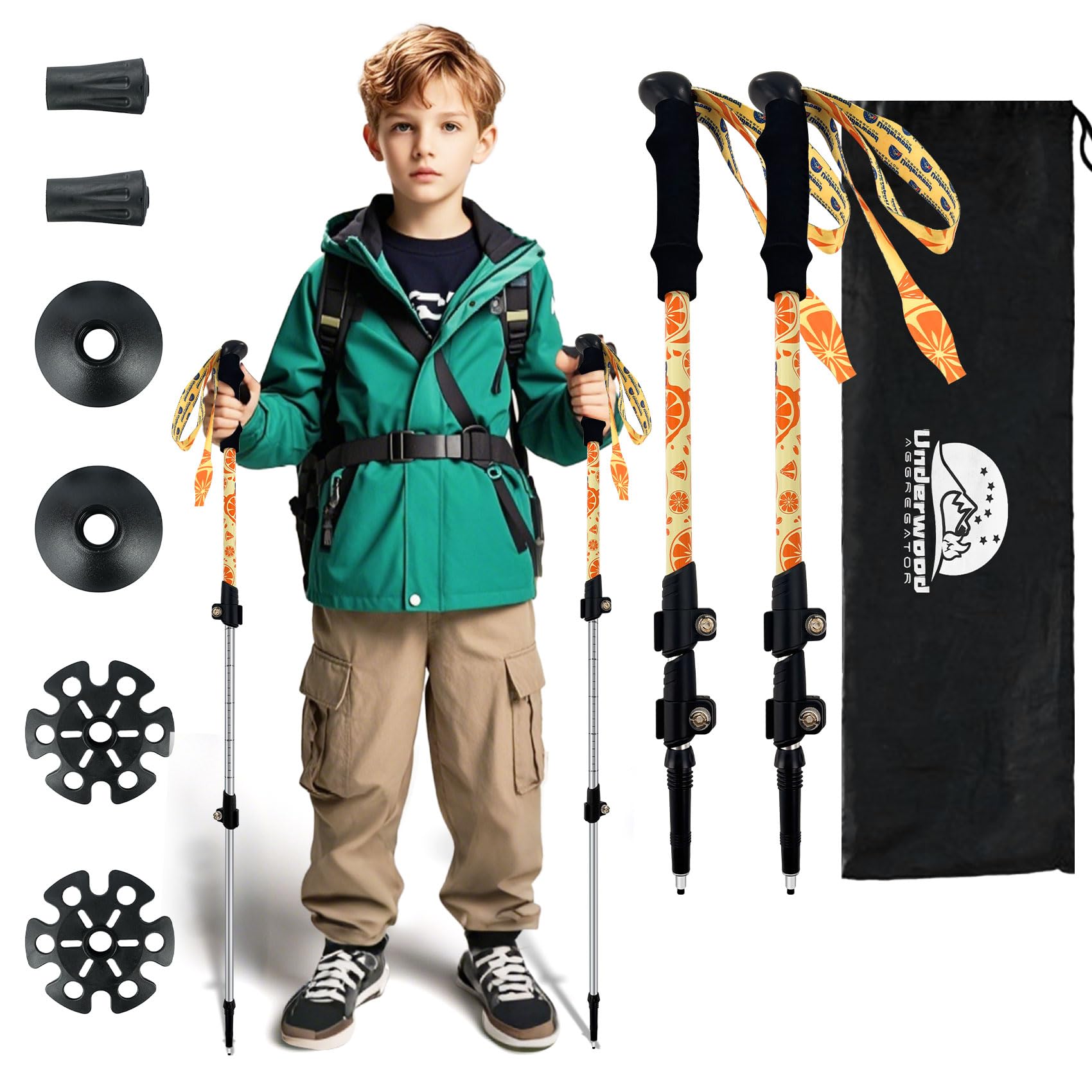 Underwood Aggregator Collapsible Kids Trekking Poles - Lightweight Adjustable Hiking Sticks 2 Pack, Collapsible Aluminum Poles for Children, Retractable Design for Hiking/Skiing (Ages 6-12)