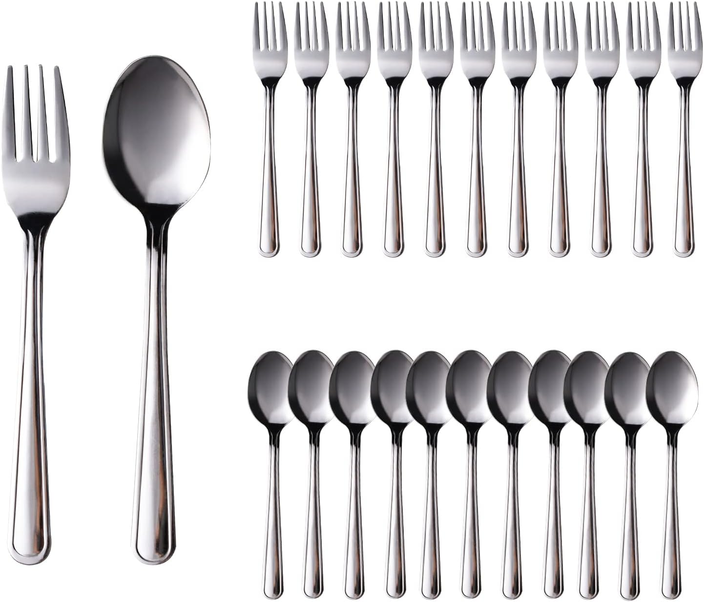 Cutiset 24 Pieces 7 inch Forks and Spoons Silverware Set, Mirror Polished 304 Stainless Steel Flatware Cutlery Set for Home, Kitchen and Restaurant,Dishwasher Safe,Set of 12