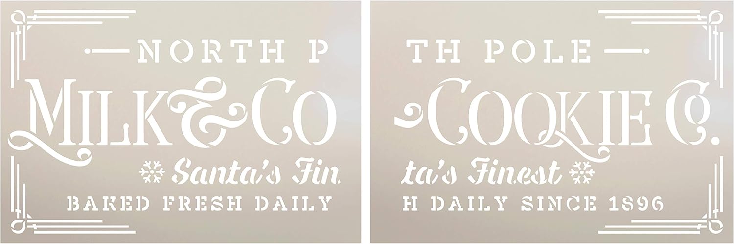 Milk & Cookie Stencil by StudioR12 | Reusable Mylar Template | Santa North Pole Snowflake Word Art | Craft Christmas Home Decor DIY Vintage Farmhouse Holiday | Select Size (46 x 20 inch)