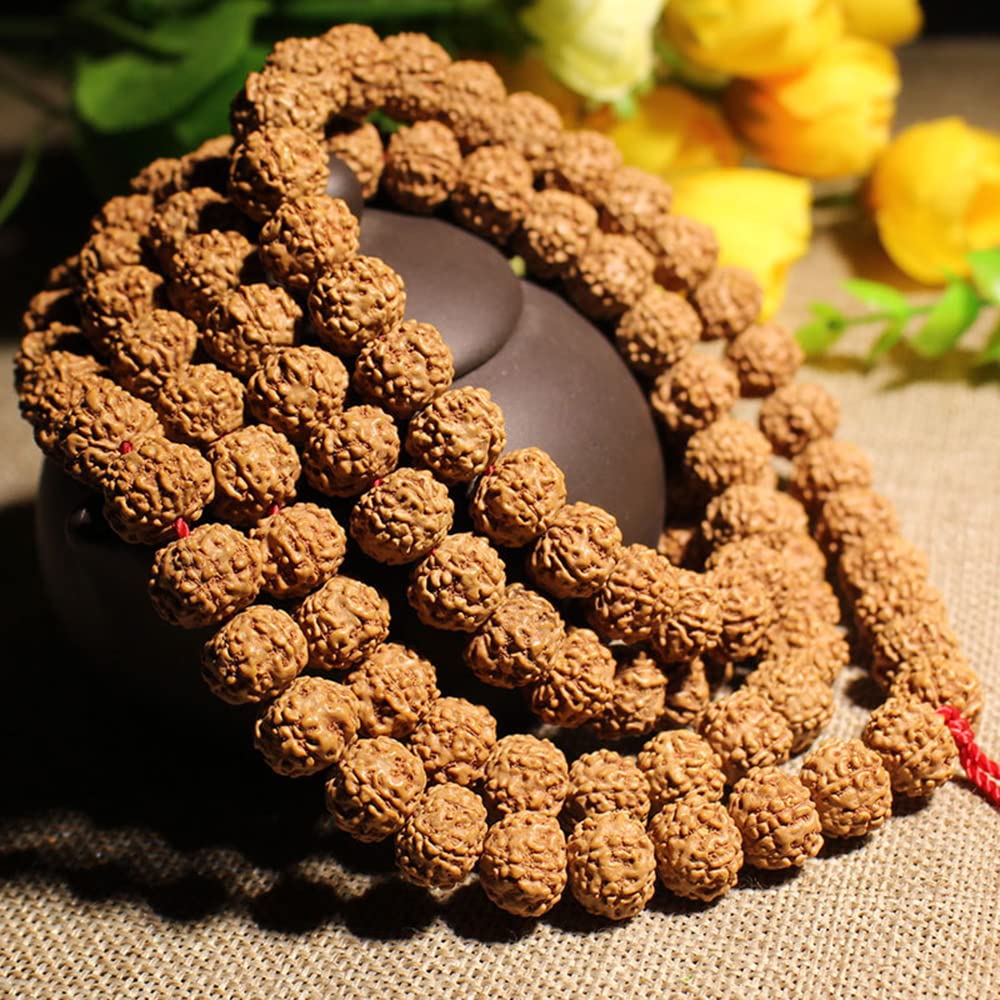 Cuenta de Buda, Collar de meditación, Collar de Cuentas de Rudraksha Mala de 9 mm, Pulsera de Cuentas de oración de Buda 108 para Japa, meditación