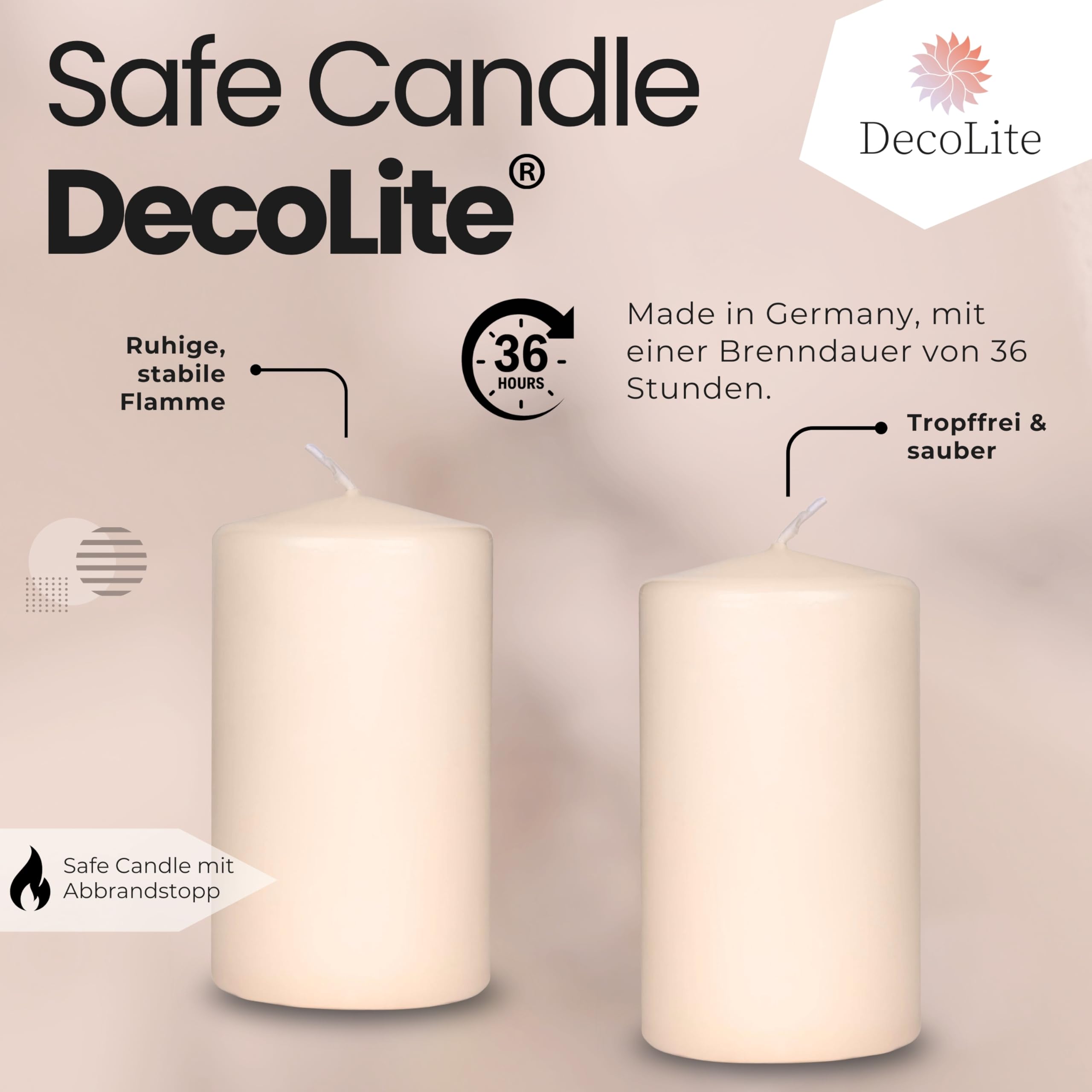 Velas de pilar (12 unidades, 100/60 mm, autoextinguibles, con certificación RAL, 36 horas de combustión, 100% fabricadas en Alemania, de Wenceslao), color blanco