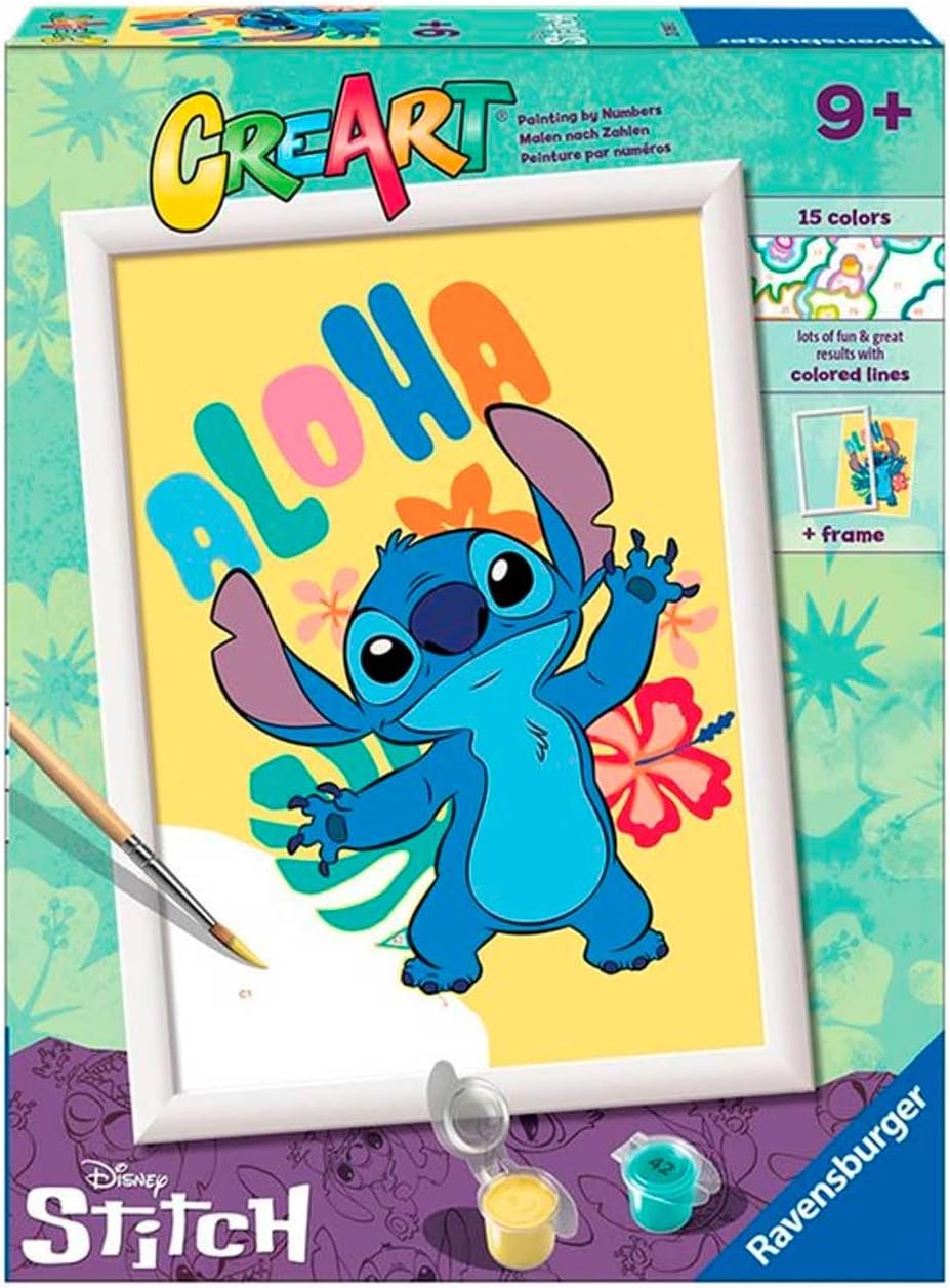 Ravensburger - CreArt D Series, Aloha Stitch, Paint by Numbers, Painting Kit for Kids, Educational Game for 9+ Year Old, 18x13cm